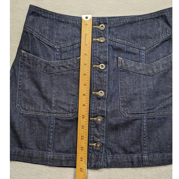 Free People Skirt Women's 4 Mini Denim Dark Boho Button Preppy Academia Y2K EUC - Picture 3 of 12